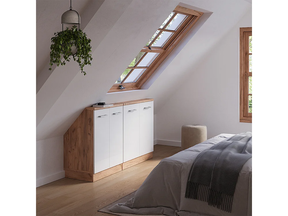 Küchenschrank für Dachschrägen weiß hochglanz 140x46x81.6 r-line