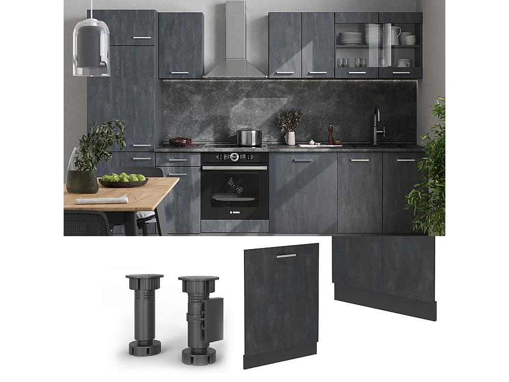 Façade de lave-vaisselle béton noir 60x1.6x81.8 r-line