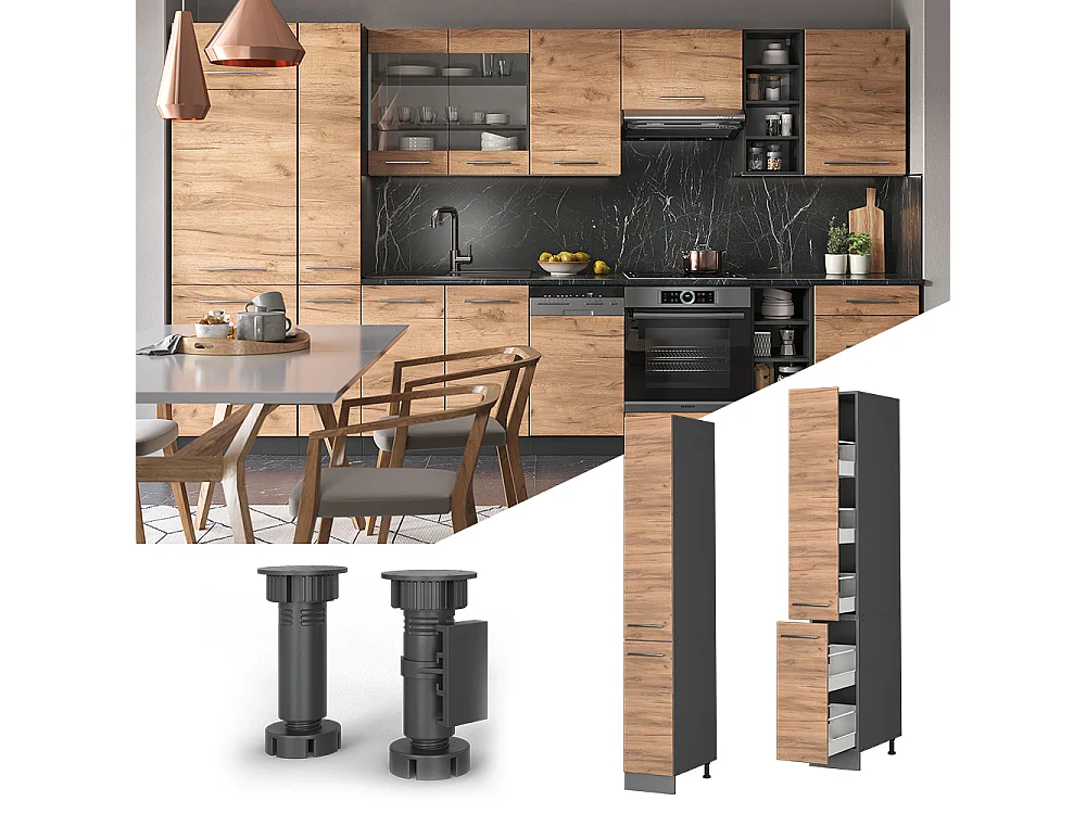 Meuble haute de cuisine chêne de force doré 30x58x206.8 fame-line