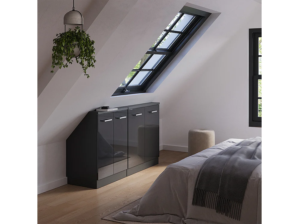 Küchenschrank für Dachschrägen anthrazit hochglanz 140x46x81.6 r-line