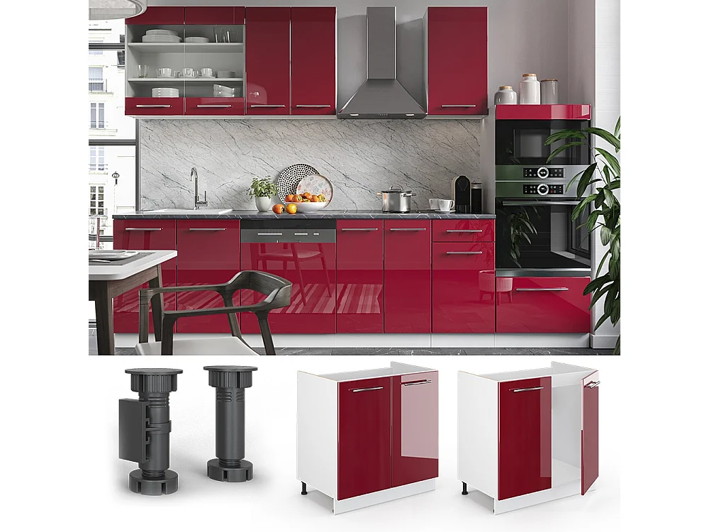 Spülenunterschrank bordeaux hochglanz 80x51.6x82 fame-line