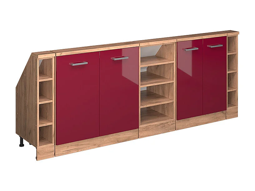 Armario de cocina para techo inclinado rojo de alto brillo 215x46x81.6 r-line