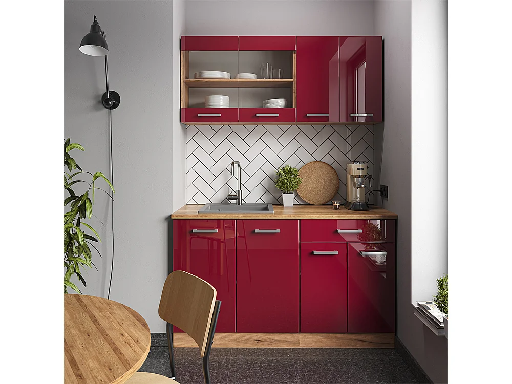 Küchenschrank für Dachschrägen rot hochglanz 215x46x81.6 r-line