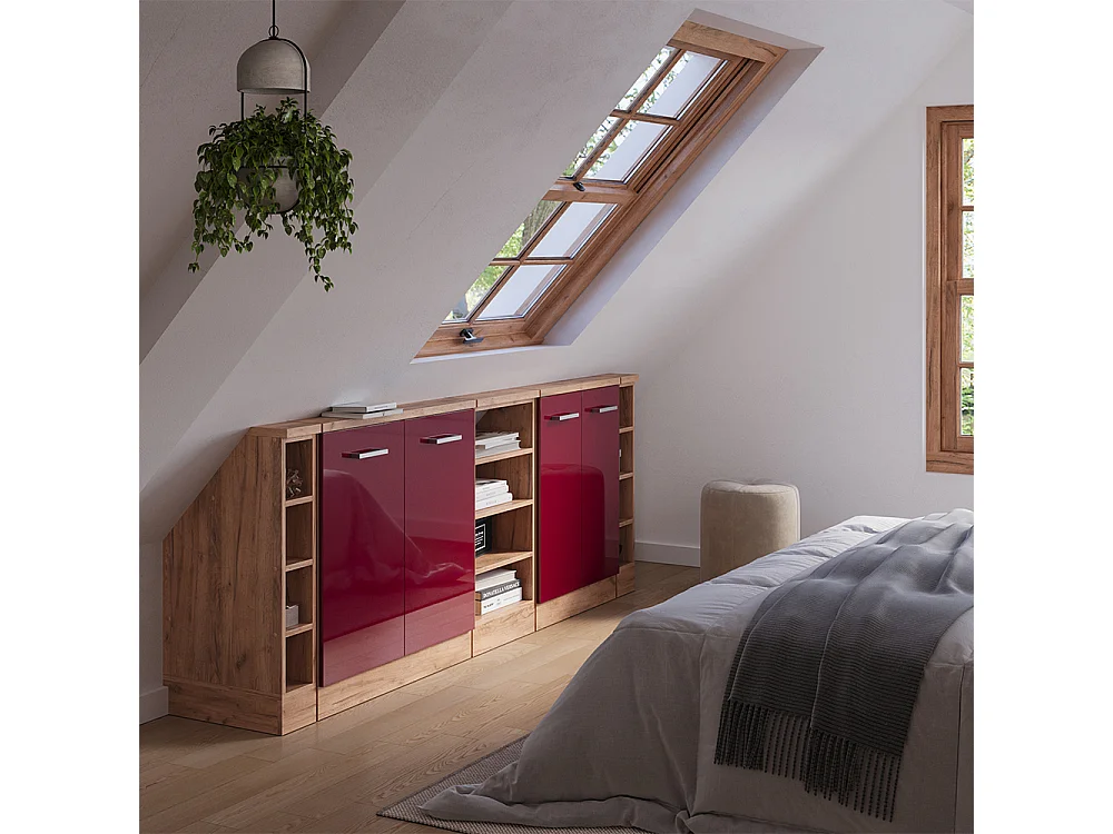 Meuble sous pente rouge brillant 210x46x81.6 r-line