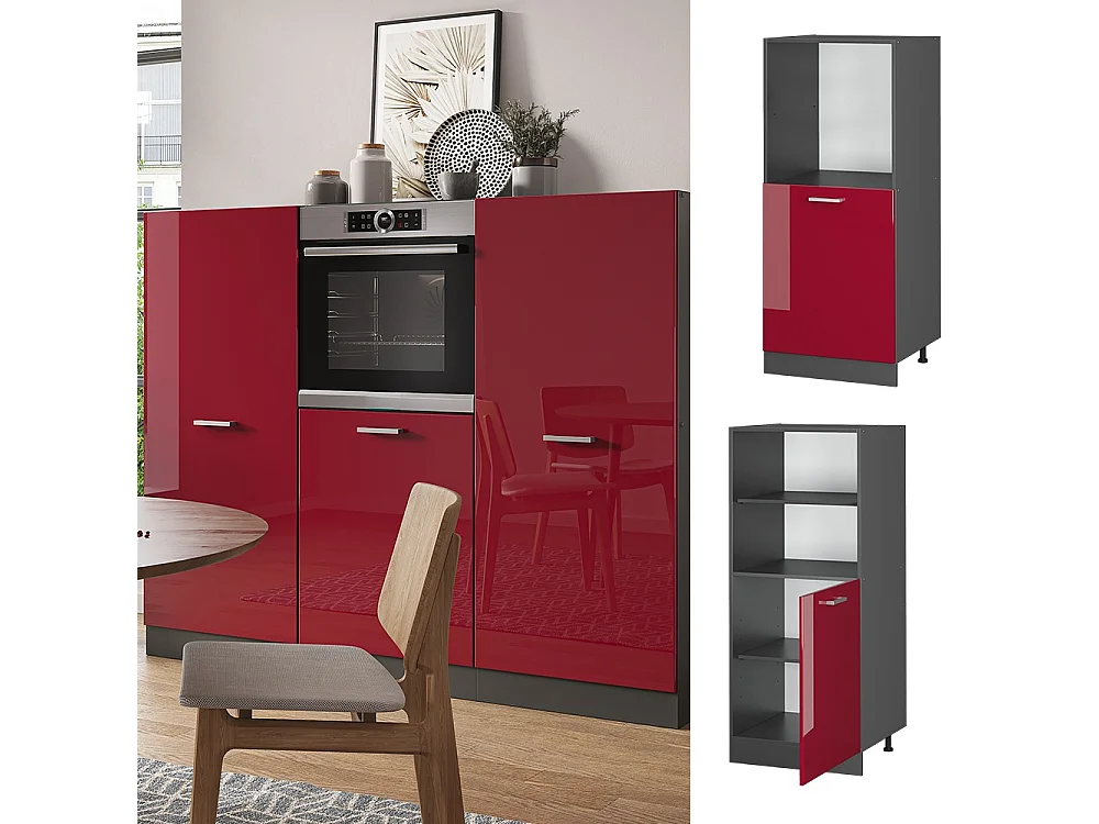 Meuble pour four rouge brillant 60x57x143 r-line