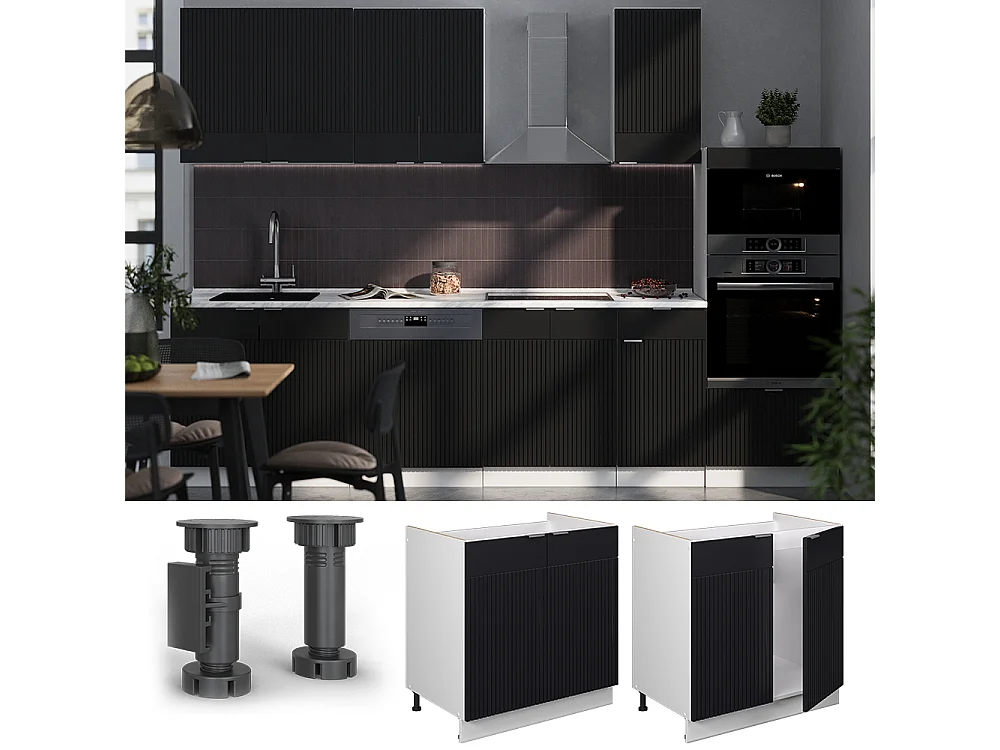 Spülenunterschrank schwarz gestreift 80x60x82 fame-line