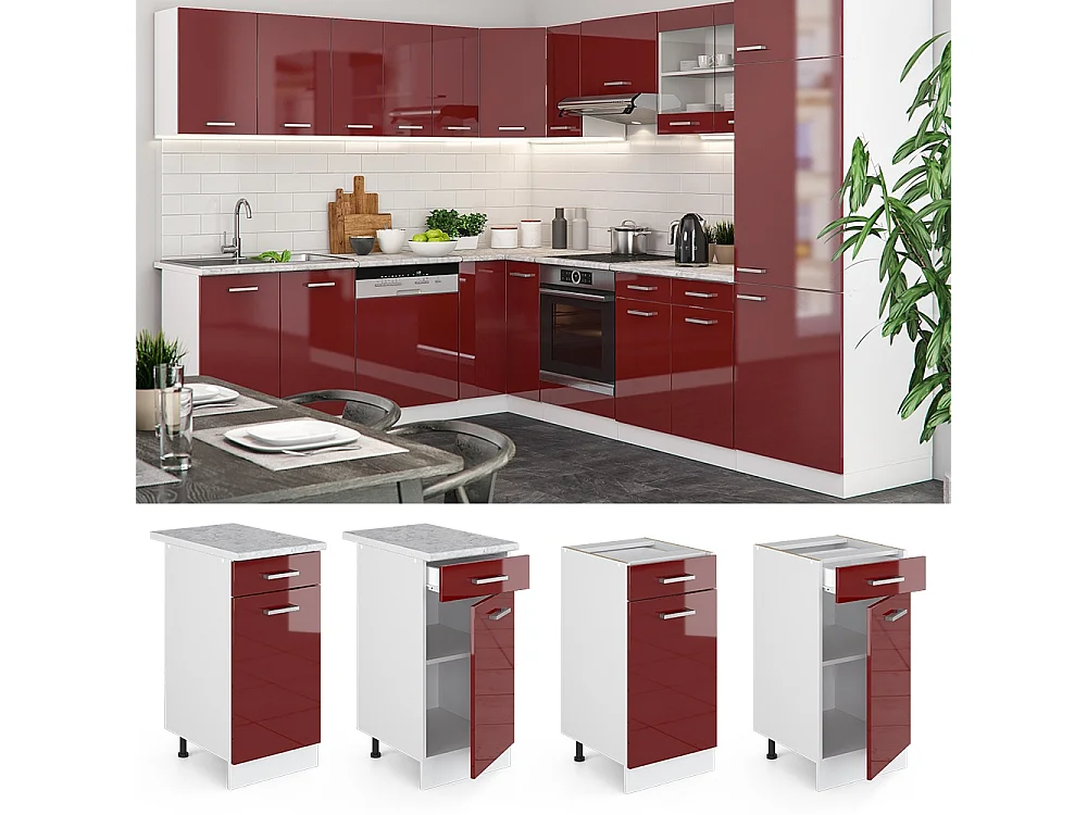 Mobiletto base per cucina rosso lucido 40x60x81.6 r-line