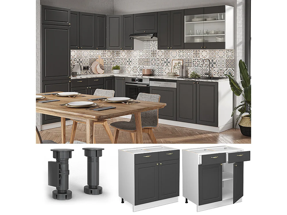 Meuble cuisine anthracite-or 80x60x82 fame-line