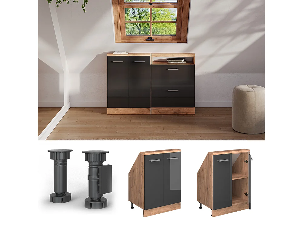 Meuble sous pente anthracite haute brillance 60x46x81.6 r-line