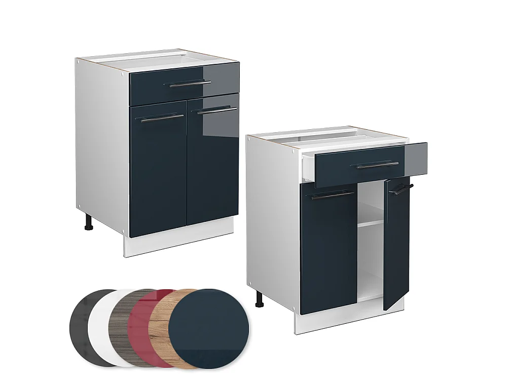 Kitchen base cabinet dark blue high gloss 60x51.6x82 fame-line