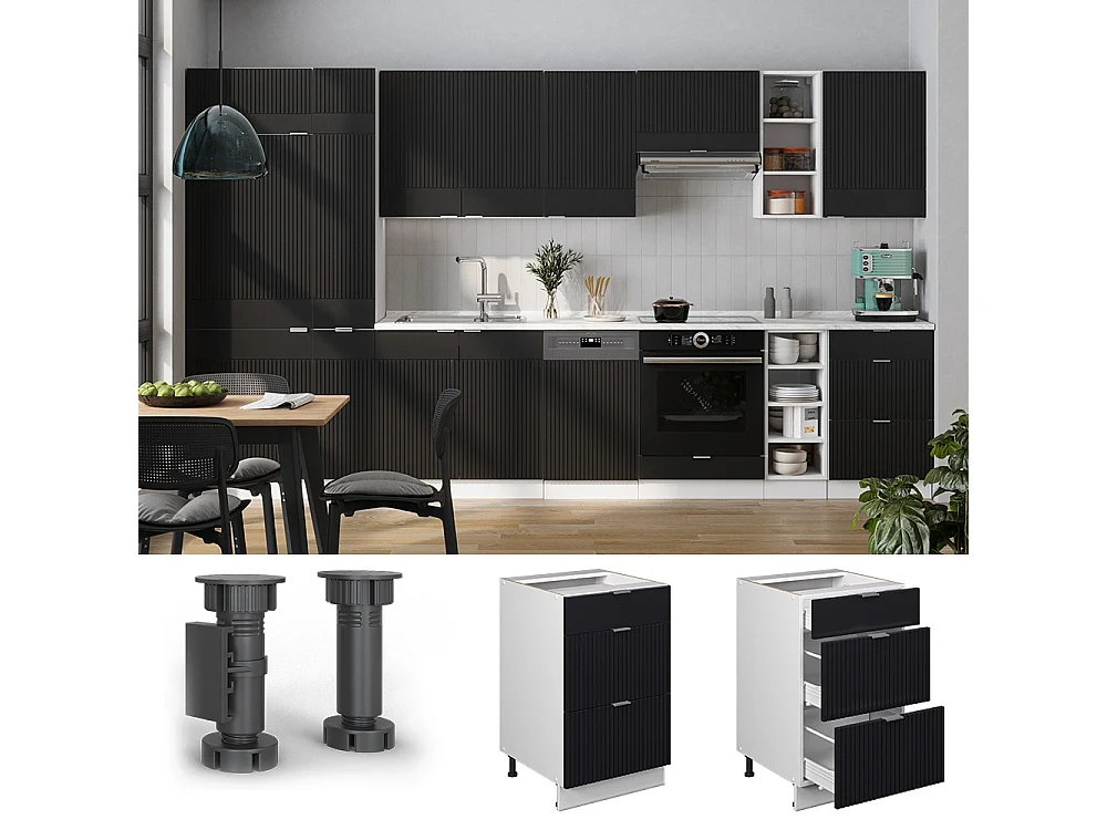 Mobiletto base per cucina Nero rigato 50x51.6x82 fame-line