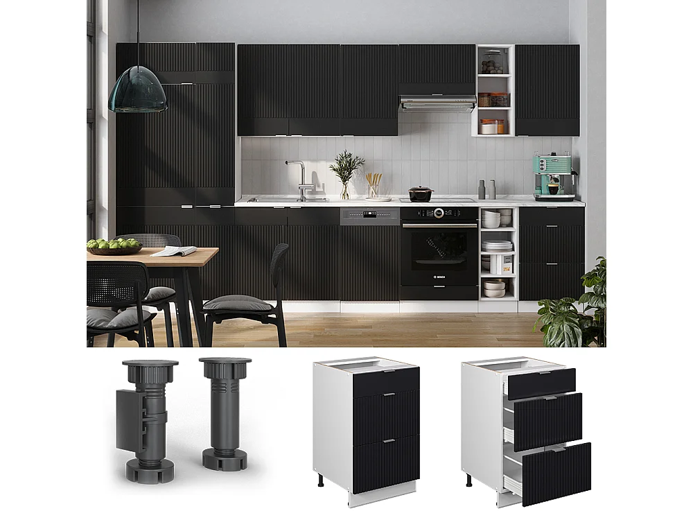 Meuble cuisine noir rayé 50x60x82 fame-line