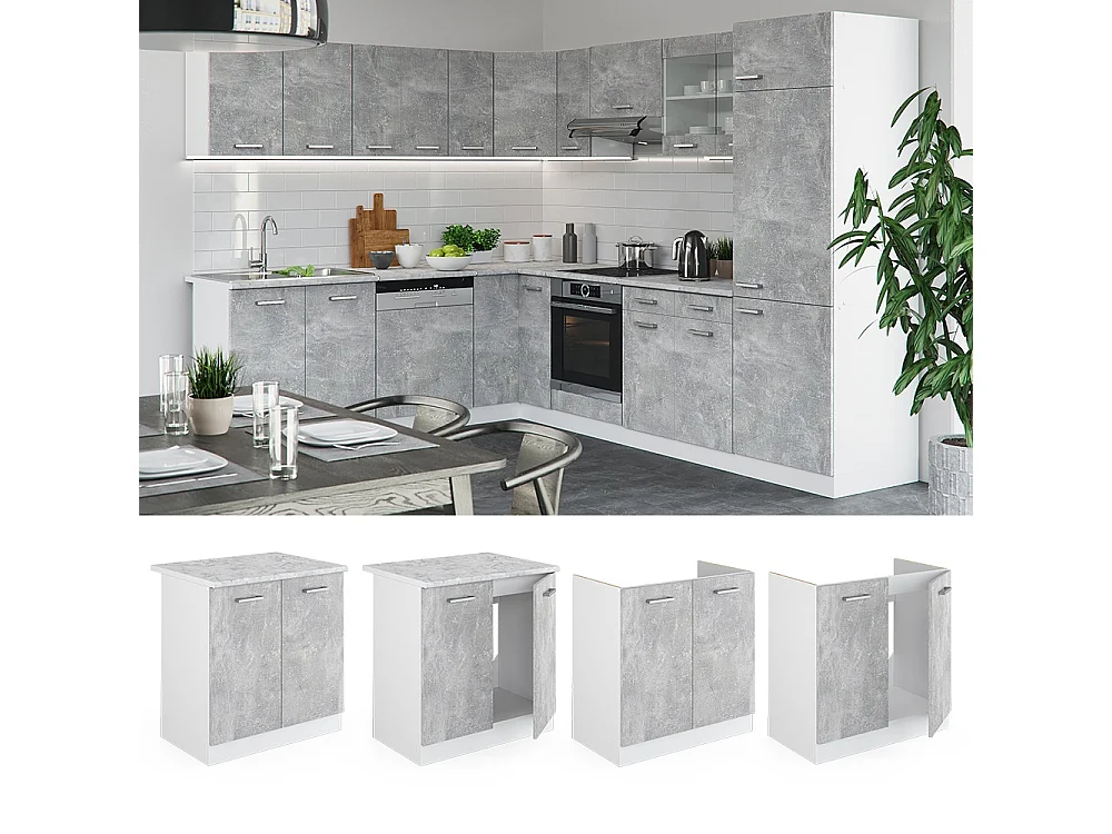 Meuble bas sous-évier béton 80x46x81.6 r-line