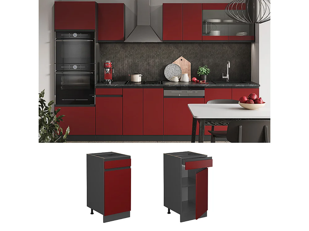 Mueble bajo de cocina rojo 40x46x81.6 r-line