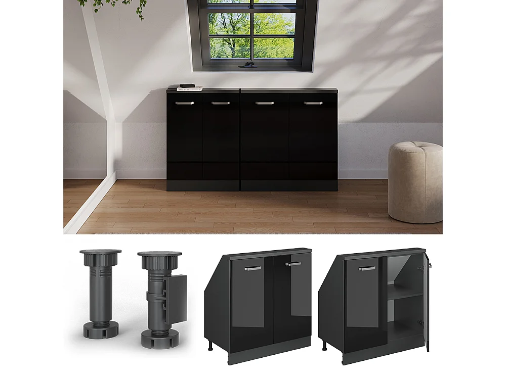 Meuble sous pente noir haute brillance 80x46x81.6 r-line