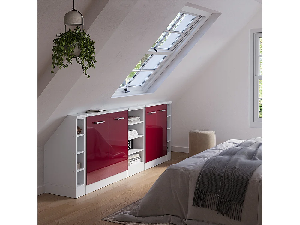 Meuble sous pente rouge brillant/blanc 215x46x81.6 r-line