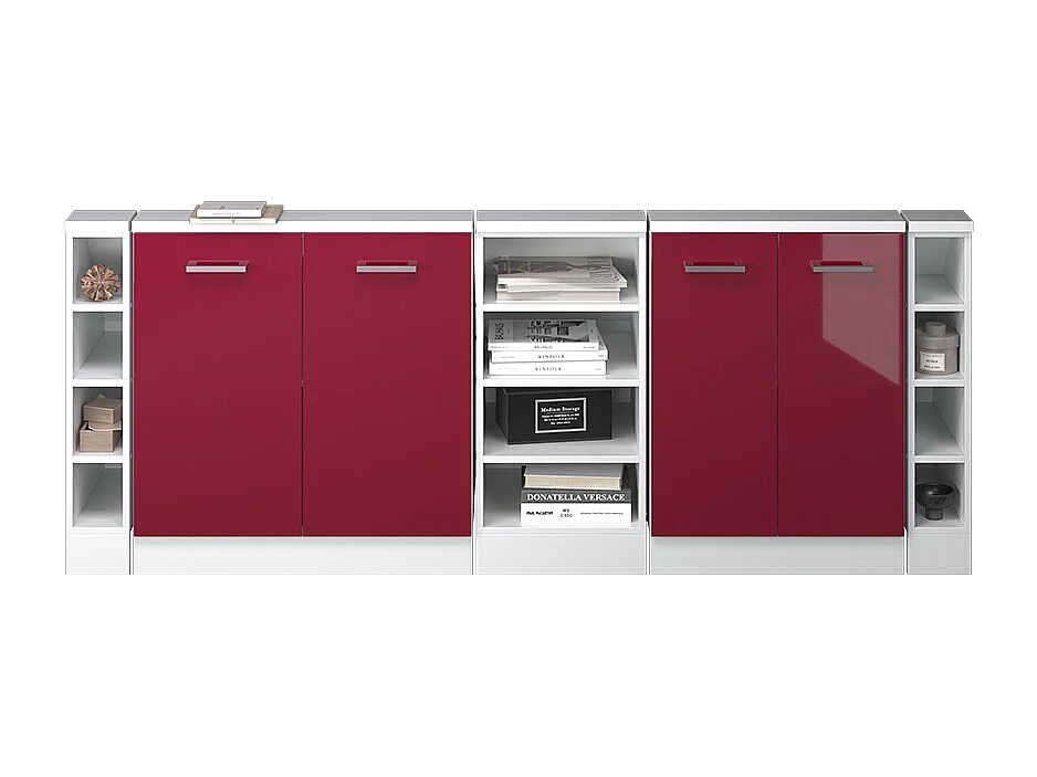 Armario de cocina para techo inclinado rojo brillo intenso/blanco 210x46x81.6 r-line