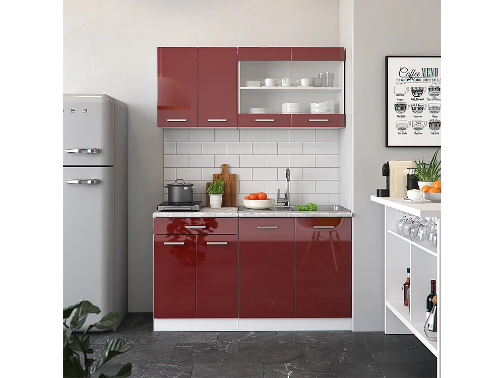 Armario de cocina para techo inclinado rojo brillo intenso/blanco 210x46x81.6 r-line