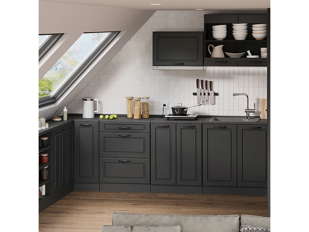 Kitchen cabinet for sloping roofs anthracite shaker style120x46x81.6 r-line