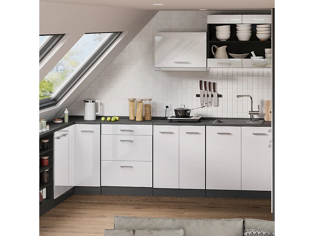 Szafka kuchenna na dach skośny biały wysoki połysk 60x46x81.6 r-line