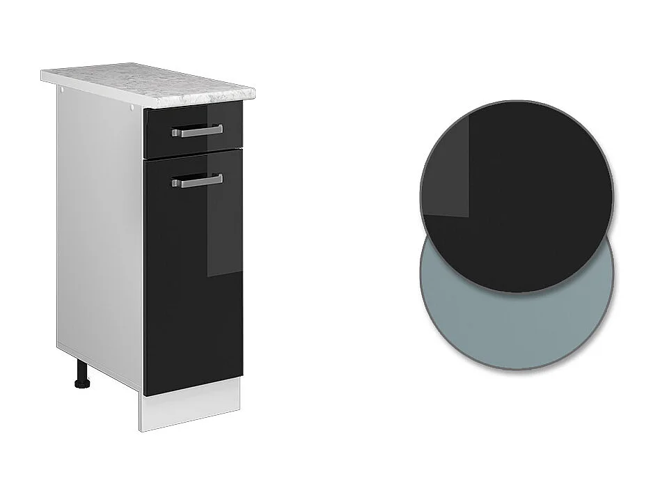 Meuble cuisine noir haute brillance 30x60x81.6 r-line