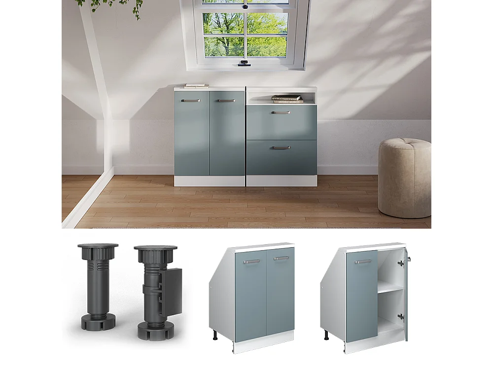 Küchenschrank für Dachschrägen blau-grau 60x46x81.6 r-line