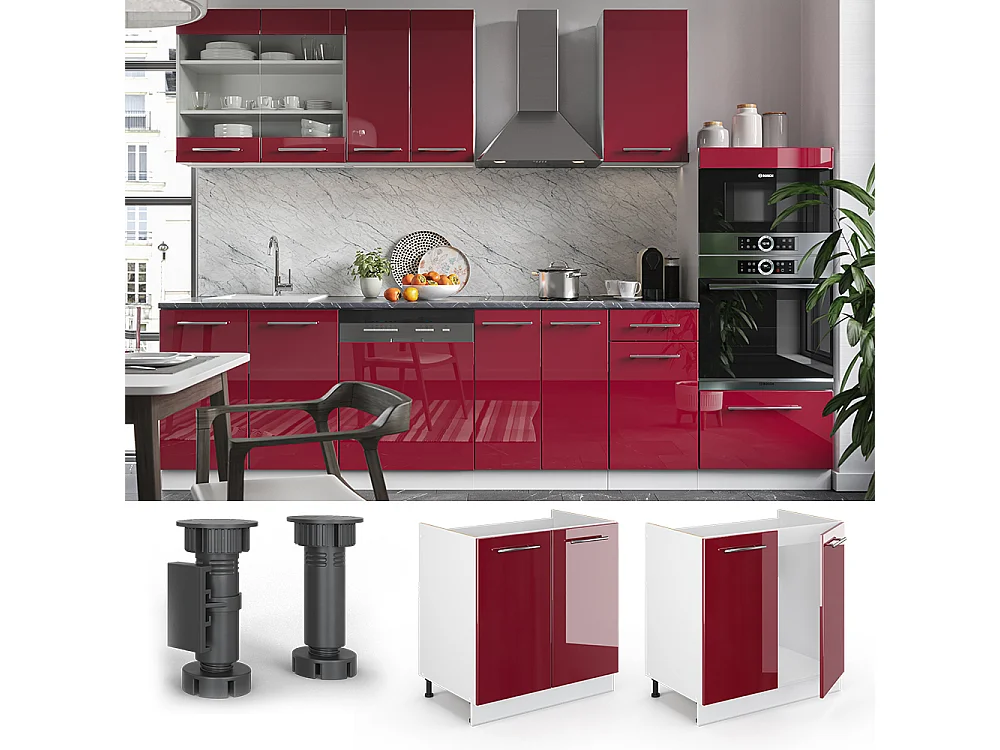 Spülenunterschrank bordeaux hochglanz 80x60x82 fame-line