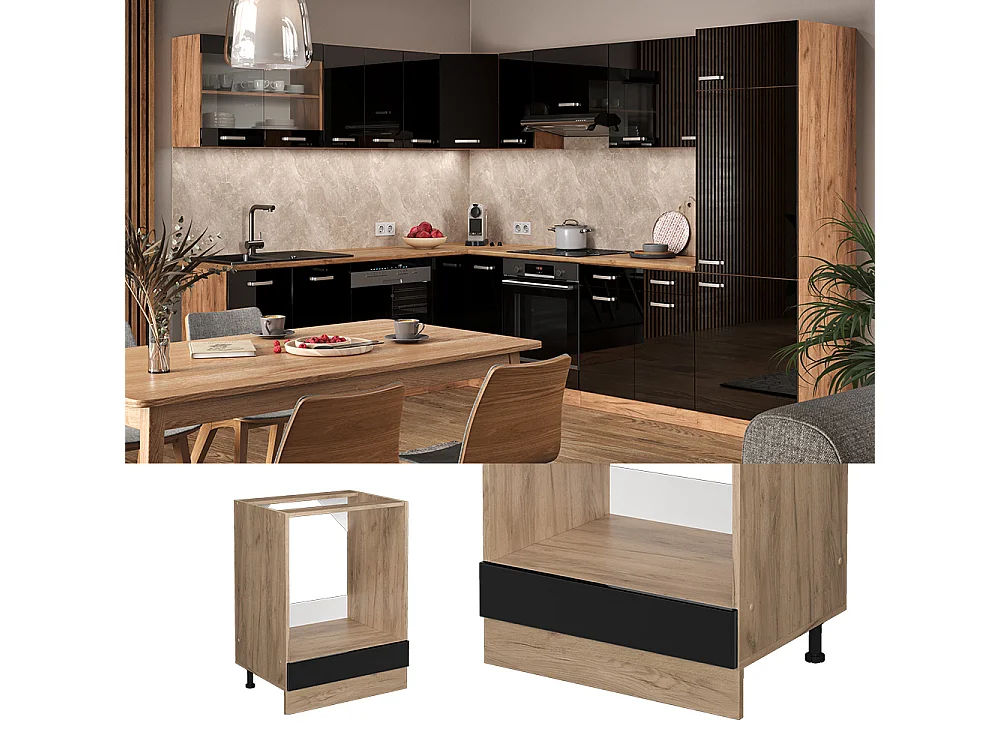 Meuble pour four noir haute brillance 60x46x81.6 r-line