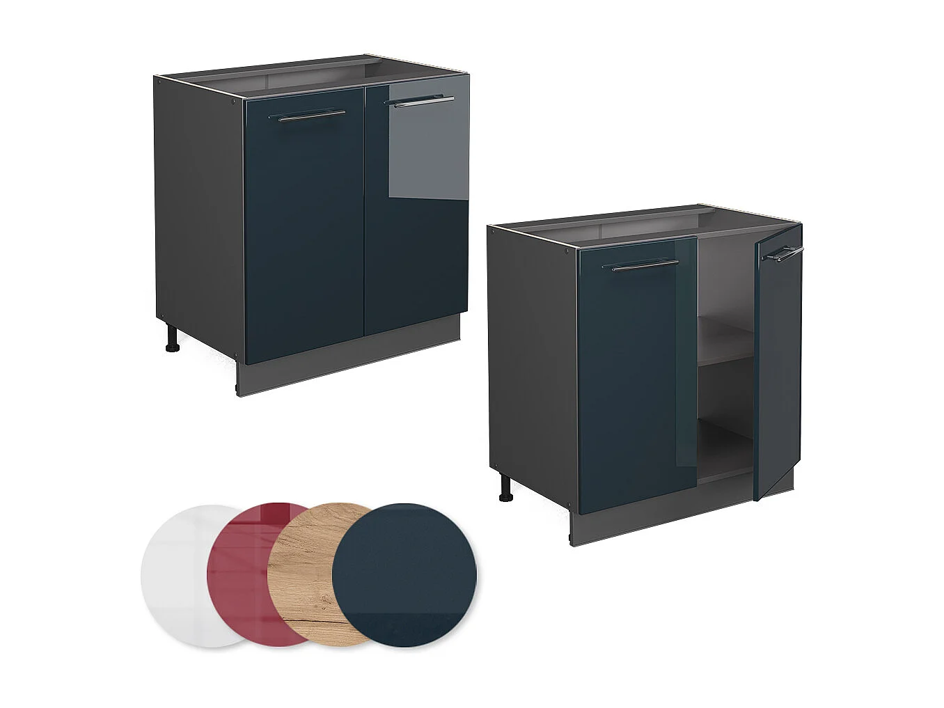 Armario bajo para fregadero azul oscuro alto brillo 80x51.6x82 fame-line