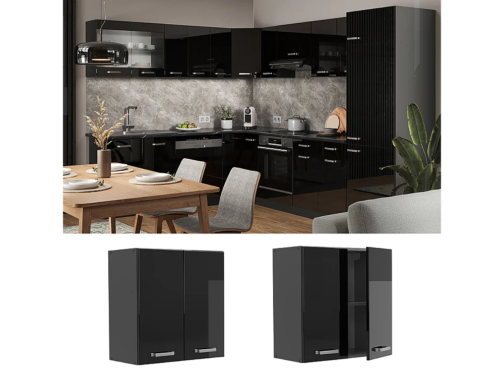 Wall cabinet black high gloss 60x31x60 r-line