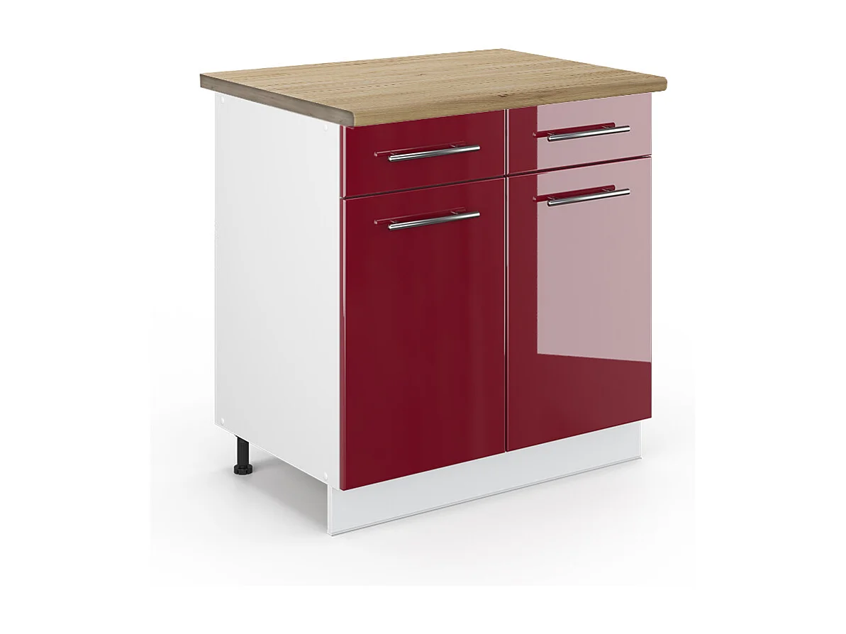 Meuble cuisine rouge bordeaux haute brillance 80x60x82 fame-line