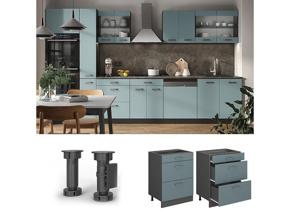Mueble bajo de cocina gris azulado 60x60x81.6 r-line
