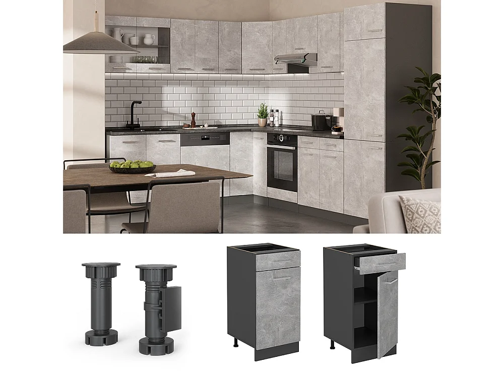 Kitchen base cabinet concrete 40x46x81.6 r-line