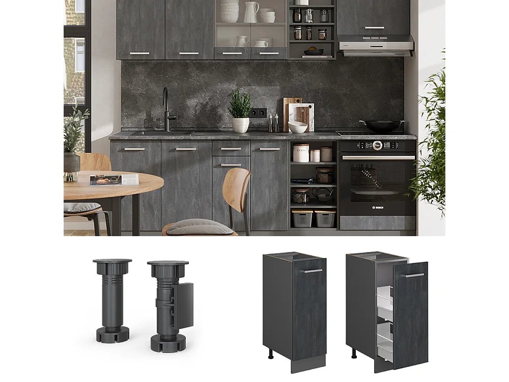 Armadio cucina dispensa alto calcestruzzo nero 30x60x81.6 r-line