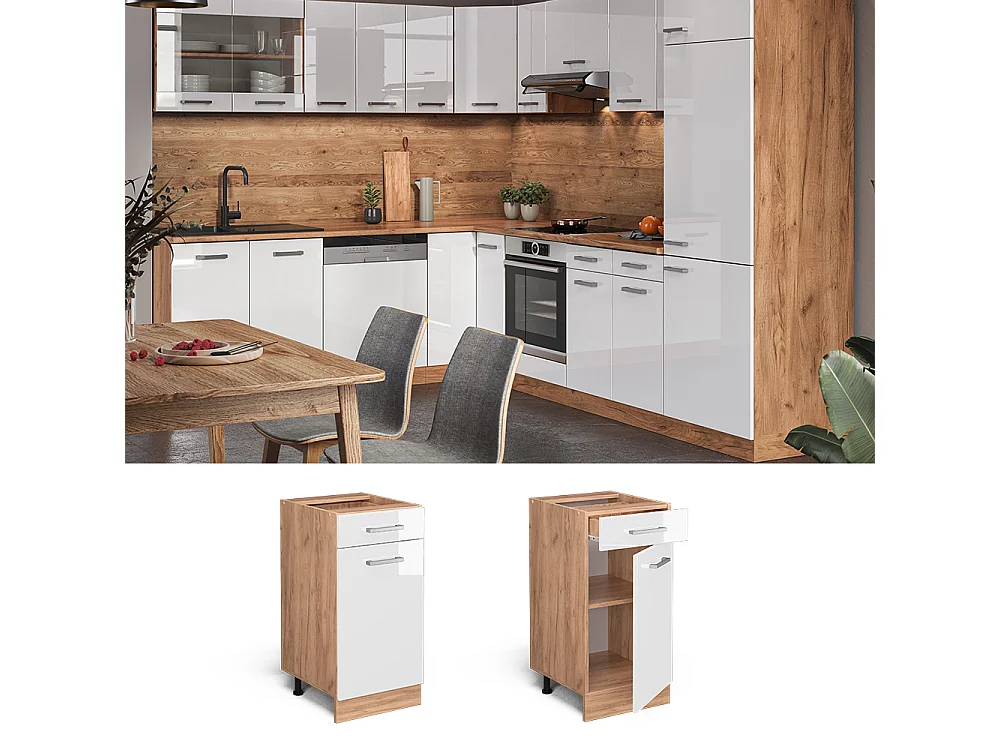 Meuble cuisine blanc haute brillance 40x46x81.6 r-line