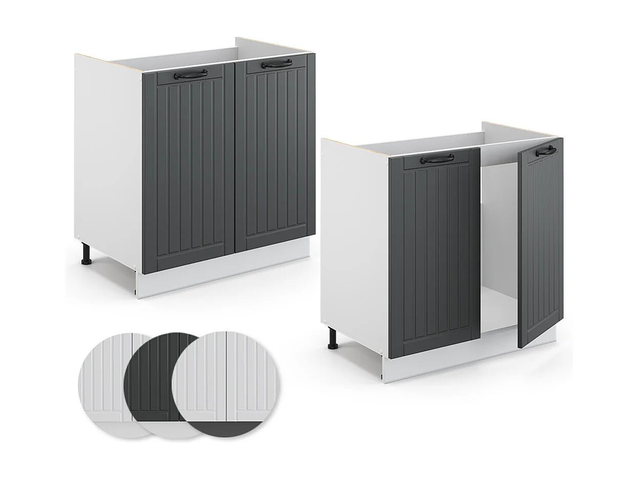 Meuble bas sous-évier anthracite campagne 80x51.6x82 fame-line