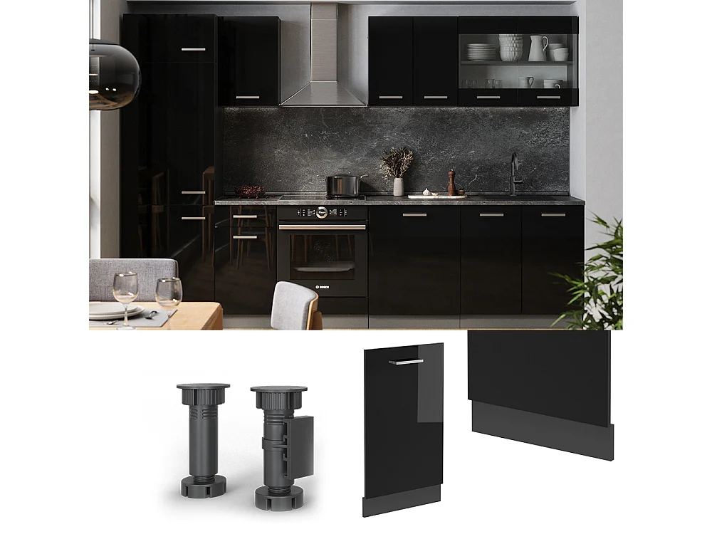 Façade de lave-vaisselle noir haute brillance 45x1.6x81.8 r-line