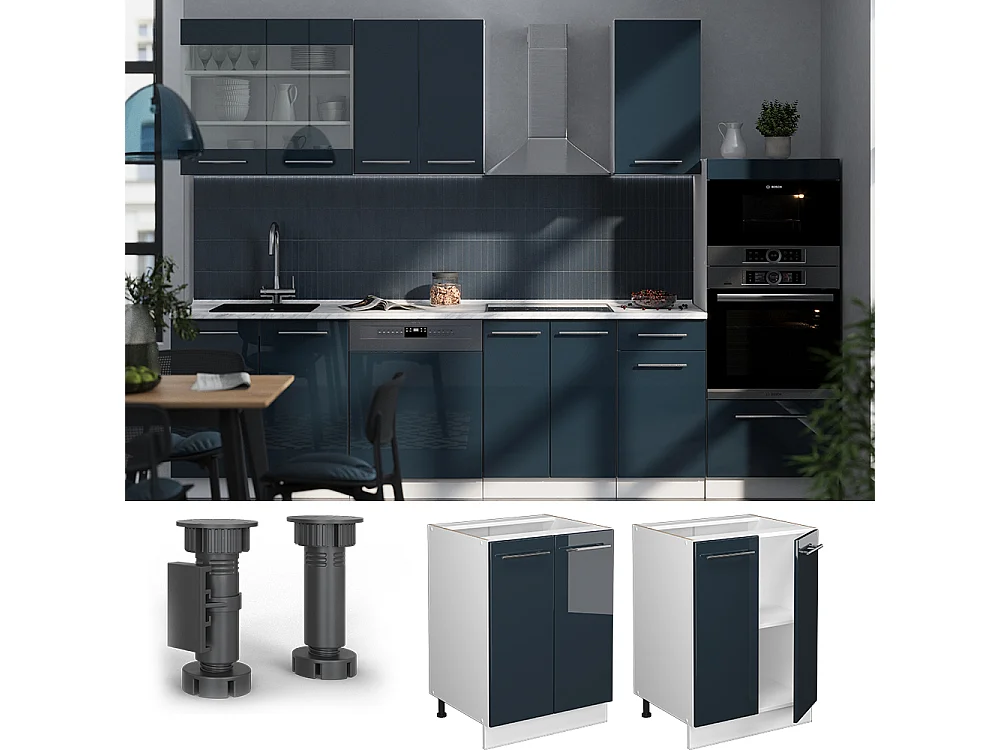 Meuble bas de cuisine bleu foncé brillant 60x60x82 fame-line