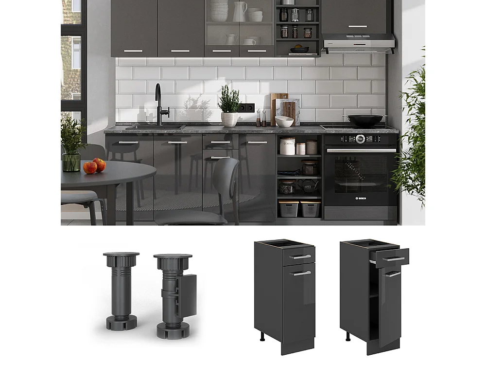 Mueble bajo de cocina antracita alto brillo 30x60x81.6 r-line