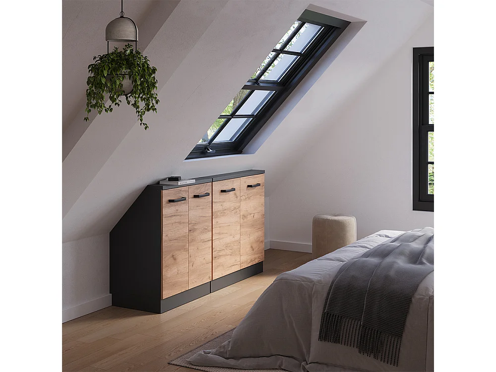 Meuble sous pente chêne de force doré 140x46x81.6 r-line