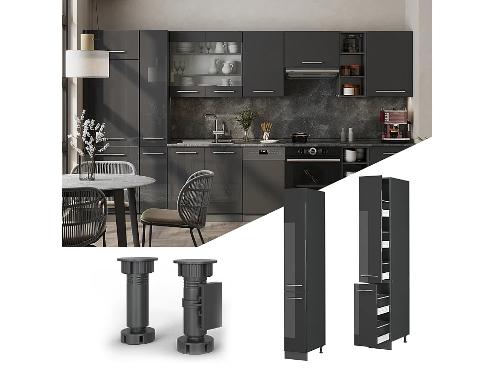 Mobiletto base per cucina antracite lucido 30x58x206.8 fame-line