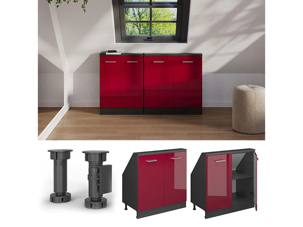 Meuble sous pente rouge brillant 80x46x81.6 r-line