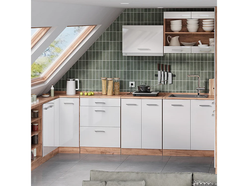 Szafka kuchenna na dach skośny biały wysoki połysk 80x46x81.6 r-line