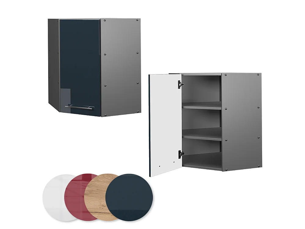 Corner wall cabinet dark blue high gloss 57x34.1x72 fame-line