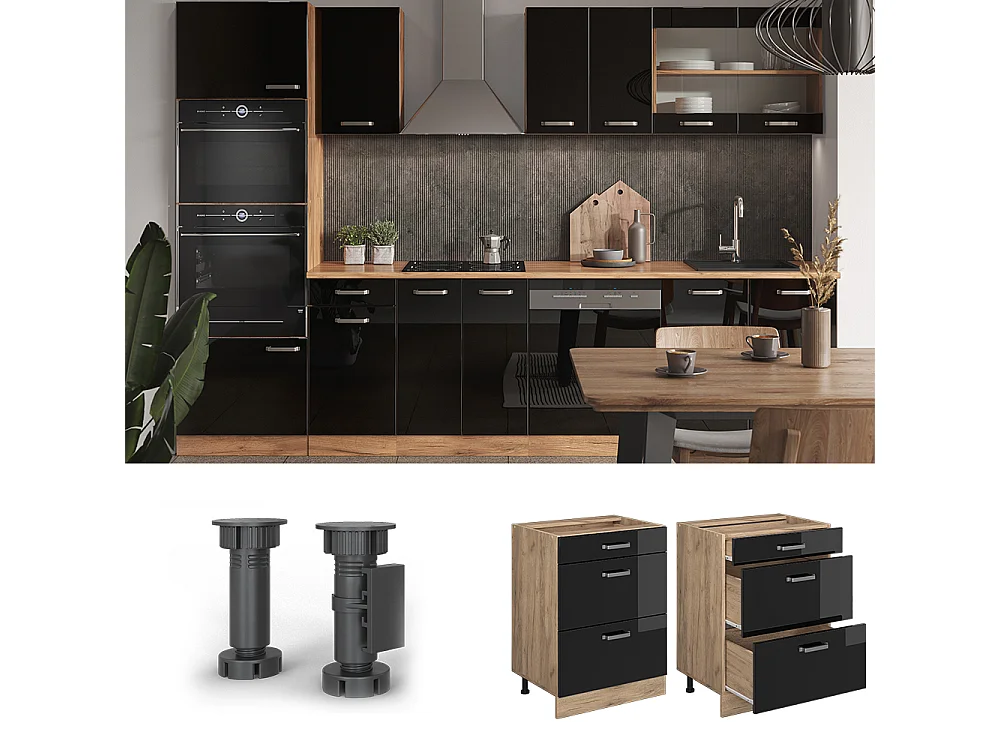 Meuble cuisine noir haute brillance 60x60x81.6 r-line