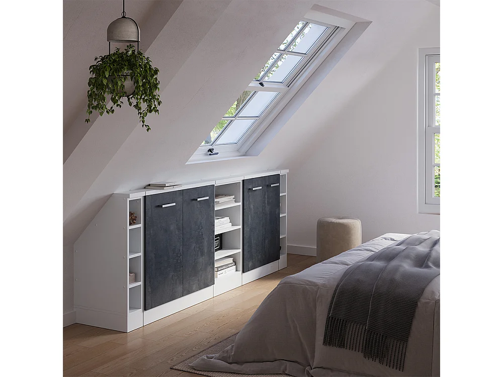 Meuble sous pente béton noir 215x46x81.6 r-line