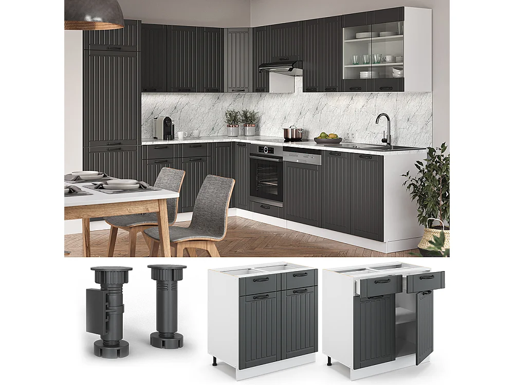 Køkkenskab antracit landhus 80x60x82 fame-line