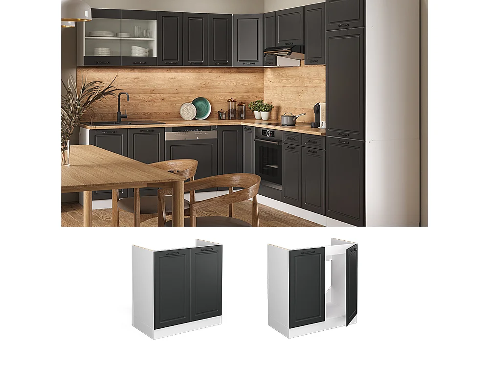 Meuble bas sous-évier anthracite campagne 80x60x81.6 r-line