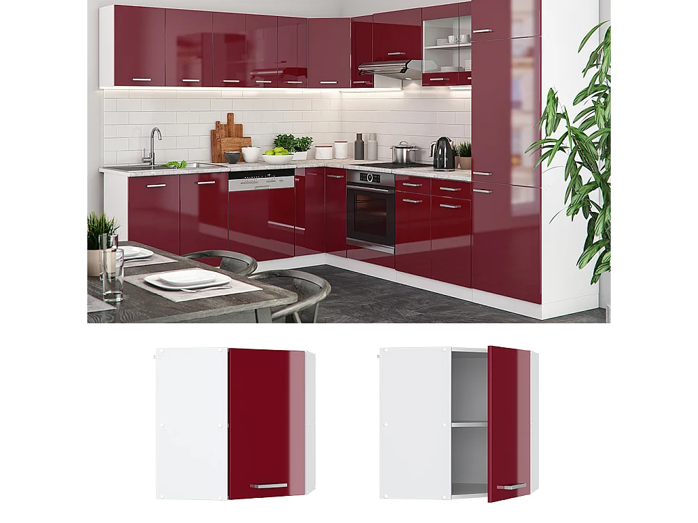 Armario colgante de esquina rojo de alto brillo 57x34.1x60 r-line