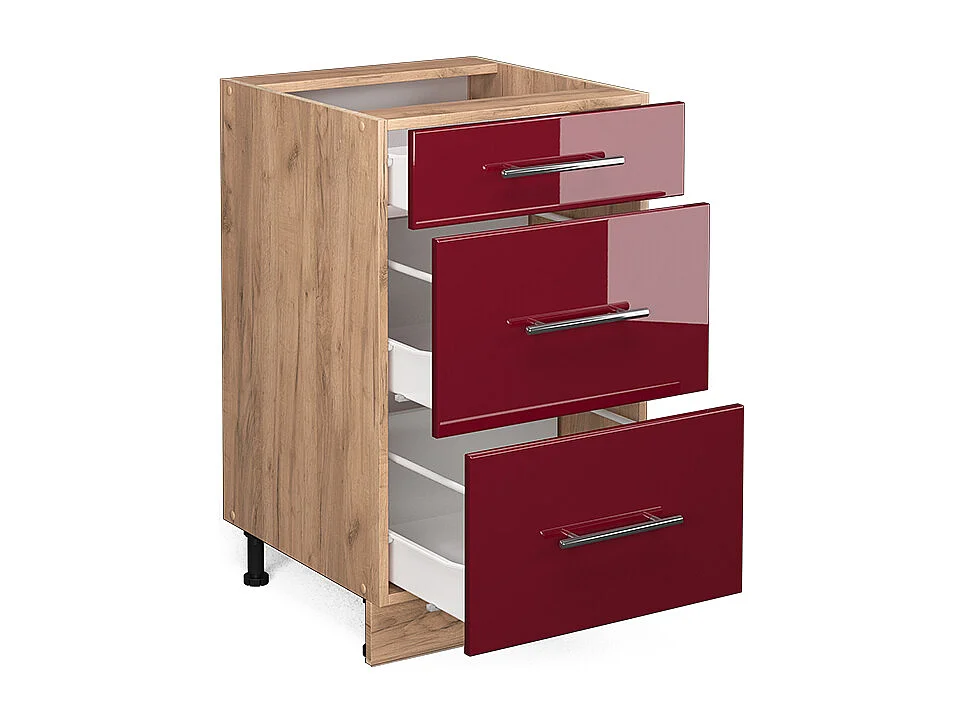 Mueble bajo de cocina rojo burdeos alto brillo 50x60x82 fame-line
